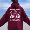 Cat And Dog Mom Fur Mama Mother's Day Women Oversized Hoodie Back Print Maroon