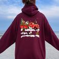 Chicken Riding Red Truck Merry Christmas Farmer X-Mas Ugly Women Oversized Hoodie Back Print Maroon