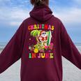 Christmas In June Santa Flamingo Summer Vacation Women Oversized Hoodie Back Print Maroon