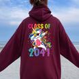 Class Of 2041 Girls Dabbing Unicorn Grow With Me Women Oversized Hoodie Back Print Maroon