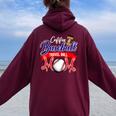 Coffee & Baseball Travel Ball Mom Women Oversized Hoodie Back Print Maroon