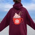 Coffee Candy Cane Christmas Pajama X-Mas Snowflakes Women Oversized Hoodie Back Print Maroon