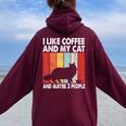 I Like Coffee And My Cat Maybe 3 People Vintage Maine Coon Women Oversized Hoodie Back Print Maroon