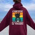 Coffee Because Murder Is Wrong Black Vintage Cat Women Oversized Hoodie Back Print Maroon