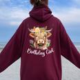 Cow Birthday Girl Mother Girl Mama Woman Family Matching Women Oversized Hoodie Back Print Maroon