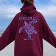 Cozumel Mexico Sea Turtle Boys Girls Toddler Cruise Souvenir Women Oversized Hoodie Back Print Maroon
