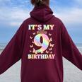 Cute 9 Years Old Girl Butterfly It's My 9Th Birthday Women Oversized Hoodie Back Print Maroon