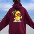 Cute Duck Animal Vacation Beach Women Oversized Hoodie Back Print Maroon