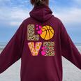 Cute Love Basketball Leopard Print Girls Basketball Women Oversized Hoodie Back Print Maroon