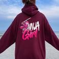 Cute Ninja Fighter Costume Ninja Girl Women Oversized Hoodie Back Print Maroon