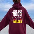 Cute Welders Wife Meme Quote Welder Girlfriend & Wife Women Oversized Hoodie Back Print Maroon