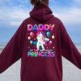 Daddy Of The Birthday Princess Girl Flossing Unicorn Daddy Women Oversized Hoodie Back Print Maroon