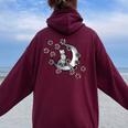 Daisy Flowers Moon Cat Witchy Cats Women Oversized Hoodie Back Print Maroon