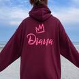 Diana The Queen Pink Crown & Name For Called Diana Women Oversized Hoodie Back Print Maroon