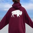 Distressed Buffalo Retro Bison Animal Lover Dad Women Oversized Hoodie Back Print Maroon