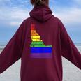 Distressed State Of Idaho Lgbt Rainbow Gay Pride Women Oversized Hoodie Back Print Maroon