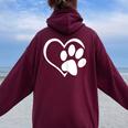 Dog Paw Print Heart Graphic Love Dogs Tops Women Oversized Hoodie Back Print Maroon