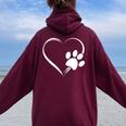 Dog Paw Print Heart For Mom For Dad Women Oversized Hoodie Back Print Maroon