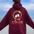 Drinking Wine And Watching My Total Solar Eclipse Glasses Women Oversized Hoodie Back Print Maroon