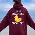 Duck For Quack Quakin Youth Rubber Ducky Women Oversized Hoodie Back Print Maroon