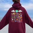 Earth Day Alphabet Teacher Student Environmental Support Women Oversized Hoodie Back Print Maroon