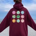 Earth Day Everyday Groovy Face Recycle Save Our Planet Women Oversized Hoodie Back Print Maroon