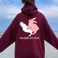 How Easter Eggs Are Made Humor Sarcastic Adult Humor Women Oversized Hoodie Back Print Maroon