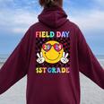 Field Day 2024 1St Grade Smile Face Teacher Field Trip Women Oversized Hoodie Back Print Maroon