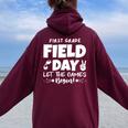 Field Day First 1St Grade Orange 2024 Boy Girl Teacher Women Oversized Hoodie Back Print Maroon