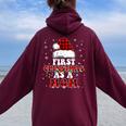 First Christmas As A Mom Santa Hat Red Plaid Buffalo Women Oversized Hoodie Back Print Maroon