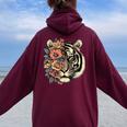 Floral Tiger Girls Flowers Tiger Face For Tigers Lover Women Oversized Hoodie Back Print Maroon