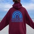 Foster Care Awareness Month Rainbow Ribbon Blue Women Oversized Hoodie Back Print Maroon