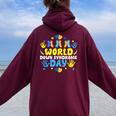 321 World Down Syndrome Day 2024 Groovy Meme Women Oversized Hoodie Back Print Maroon