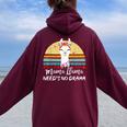 Mama-Llama Needs No Drama Mom Women Oversized Hoodie Back Print Maroon