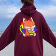 Gay Pride Kawaii Fox Ramen Noodles Rainbow Flag Women Oversized Hoodie Back Print Maroon