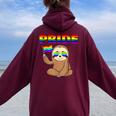 Gay Pride Sloth Rainbow Flag Ally Lgbt Transgender Women Oversized Hoodie Back Print Maroon