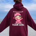 Gender Reveal Party Team Girl Dabbing Cute Baby Pink Teams Women Oversized Hoodie Back Print Maroon