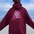 Goth Grunge Demon Anime Girl Waifu Horror Alt Pink Aesthetic Women Oversized Hoodie Back Print Maroon