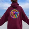 Goth Lgbtq Gay Pride Satanic Rainbow Pentagram Women Oversized Hoodie Back Print Maroon