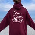 Grace Wins Always Christian Faith Women Oversized Hoodie Back Print Maroon