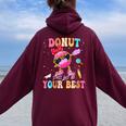 Groovy Donut Stress Just Do Your Best Testing Day Teachers Women Oversized Hoodie Back Print Maroon