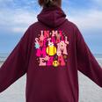 Groovy In My Softball Mom Era Life Game Day Vibes Mama Pink Women Oversized Hoodie Back Print Maroon