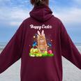 Happy Easter Day Bunny Cat Eggs Basket Cat Lover Women Oversized Hoodie Back Print Maroon