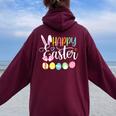 Happy Easter Rabbit Bunny Face Egg Easter Day Girls Women Oversized Hoodie Back Print Maroon