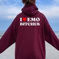 I Heart Emo Bitches Quote Red Heart Emo Girl Style Women Oversized Hoodie Back Print Maroon