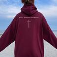 Make Heaven Crowded Cross Minimalist Christian Religious Women Oversized Hoodie Back Print Maroon