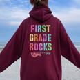 Hello 1St Grade Rocks Teacher Team First Gr Vibes Rockstar Women Oversized Hoodie Back Print Maroon