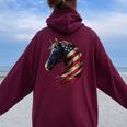 Horse Patriotic Equestrian 4Th Of July Usa American Flag Women Oversized Hoodie Back Print Maroon
