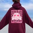 It's My Birthday Ns Girls Kid Birthday Party Flower Women Oversized Hoodie Back Print Maroon