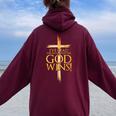 I've Read The Final Chapter God Wins Christian Faith Cross Women Oversized Hoodie Back Print Maroon